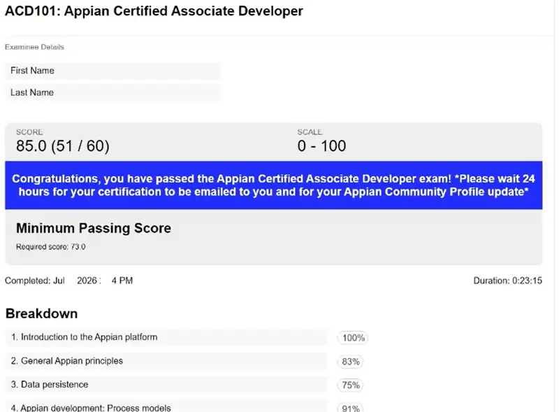 Associate Developer ACD101 passing exam report 1