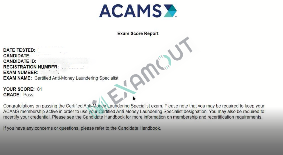 AML Certifications CAMS passing exam report 2