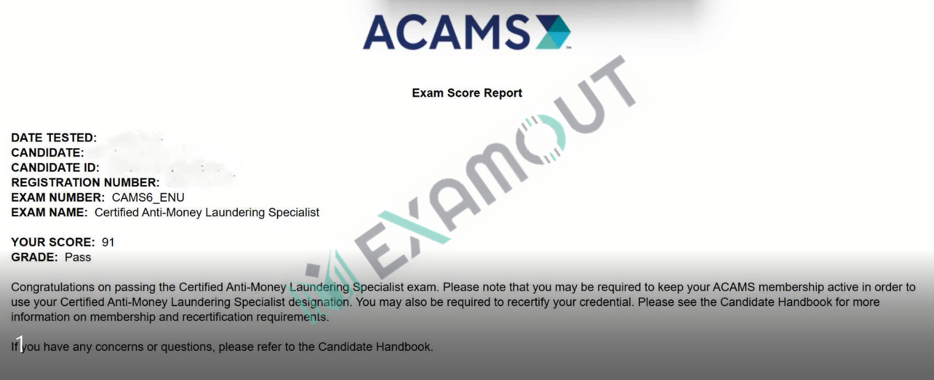 AML Certifications CAMS passing exam report 3