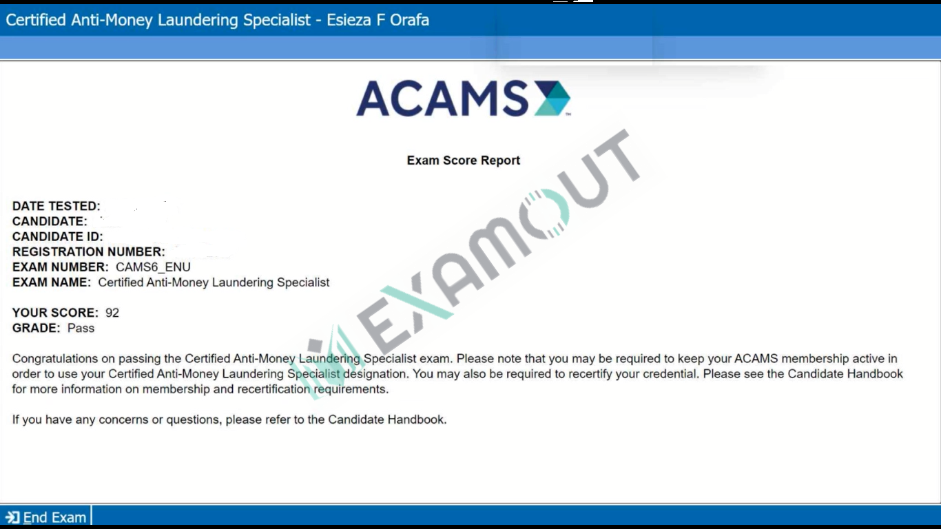 AML Certifications CAMS passing exam report 1