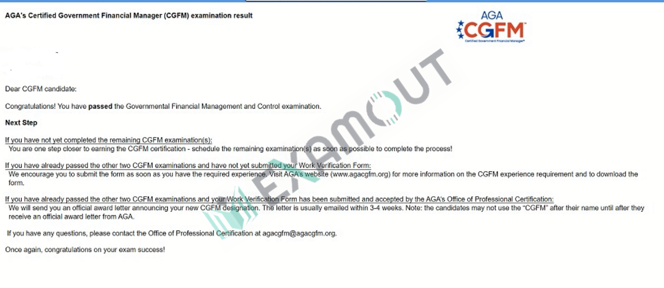 Government Financial Manager CGFM passing exam report 1