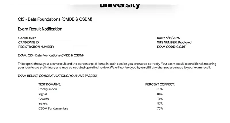CIS-Data Foundations (CMDB and CSDM) CIS-DF passing exam report 2
