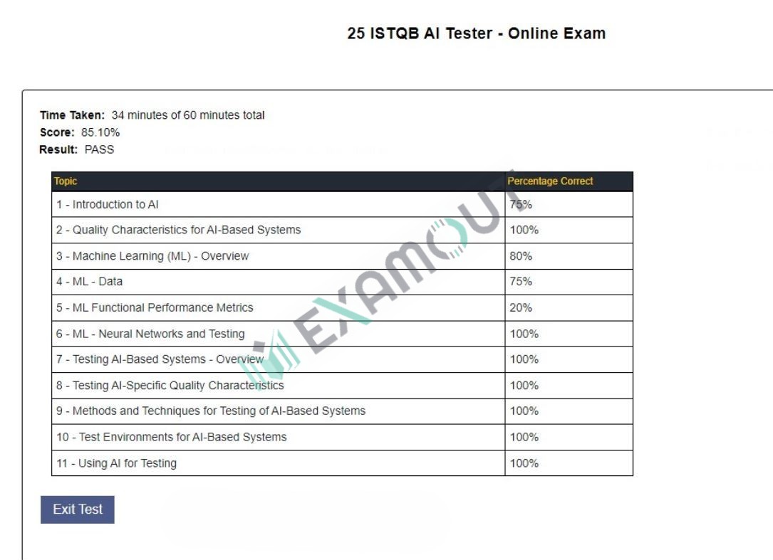 ISTQB AI Testing CT-AI passing exam report 1