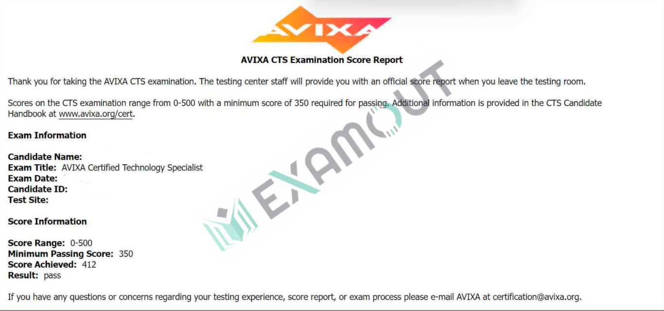 AVIXA Communications Certifications  CTS passing exam report 1