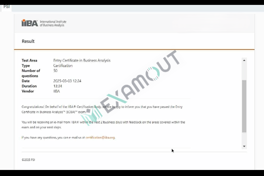 Entry Certificate in Business Analysis ECBA passing exam report 1