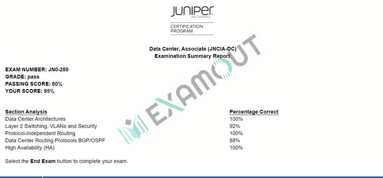 JNCIA-DC JN0-280 passing exam report 1