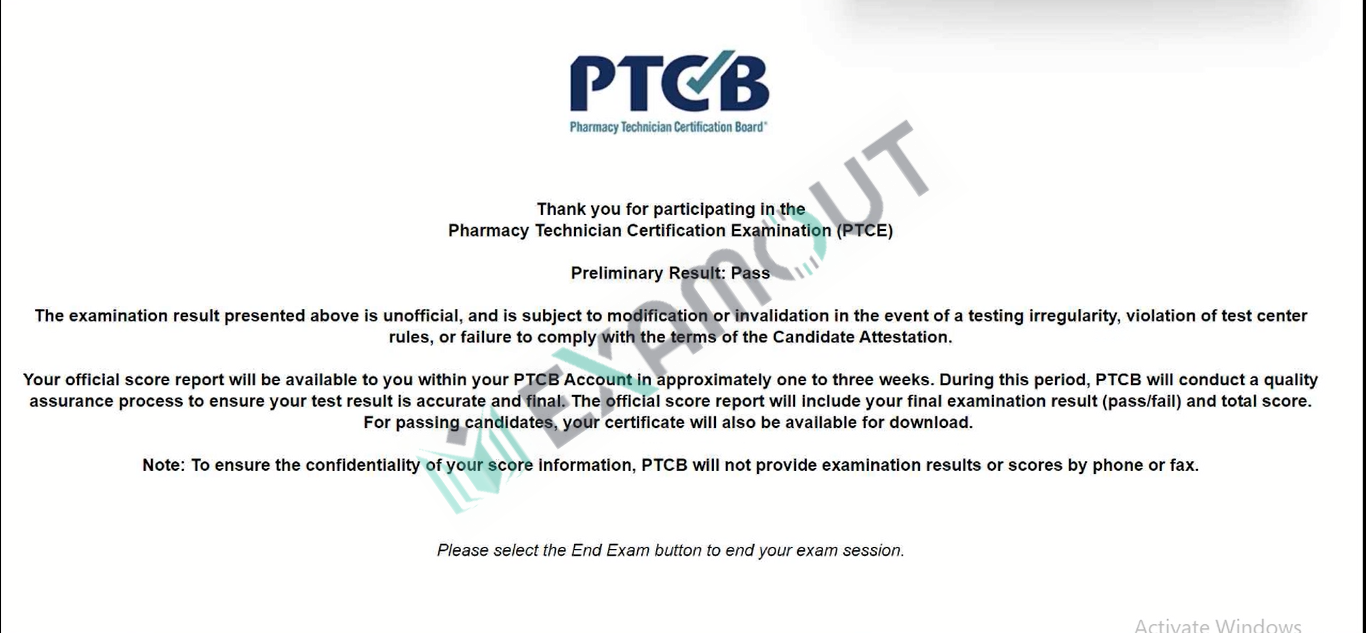 CPhT PTCE passing exam report 1