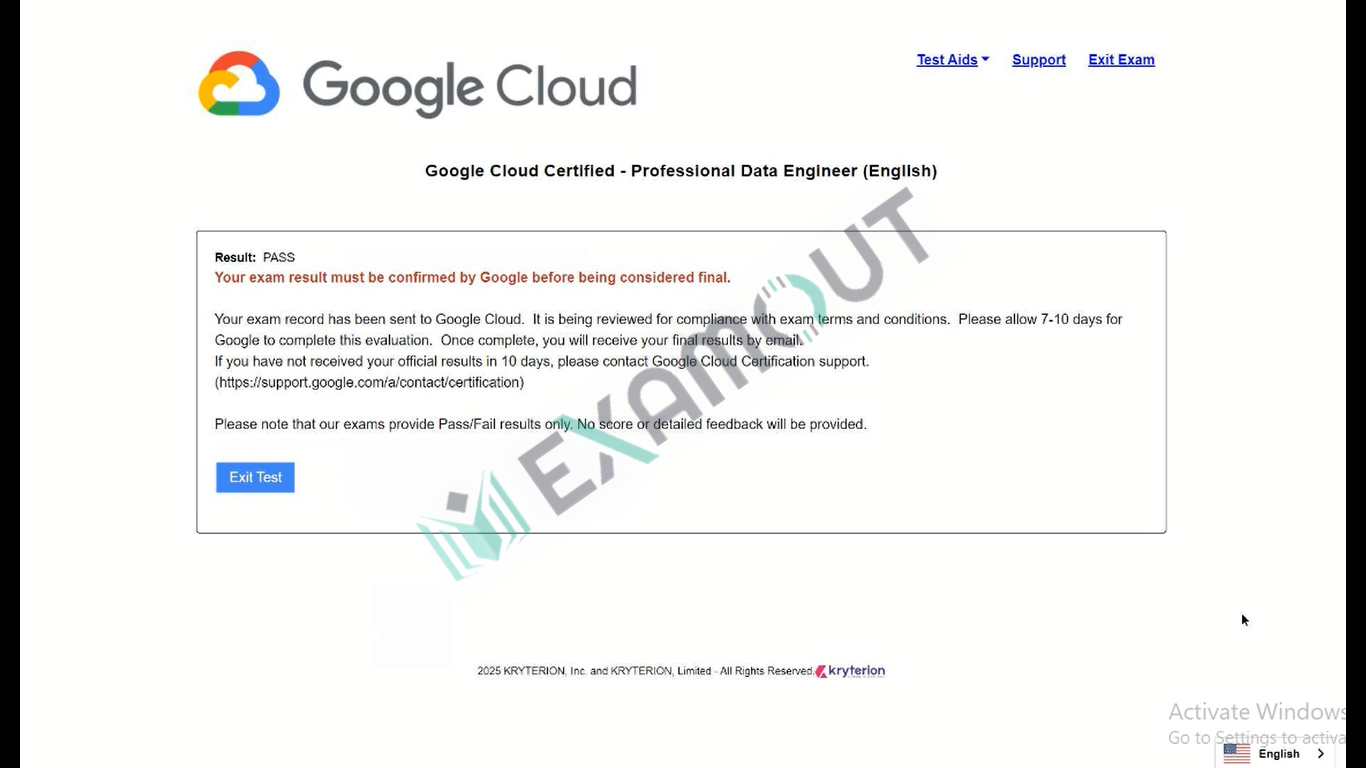Google Cloud Certified Professional-Data-Engineer passing exam report 1