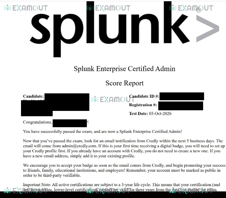 Splunk Enterprise Certified Admin SPLK-1003 passing exam report 1