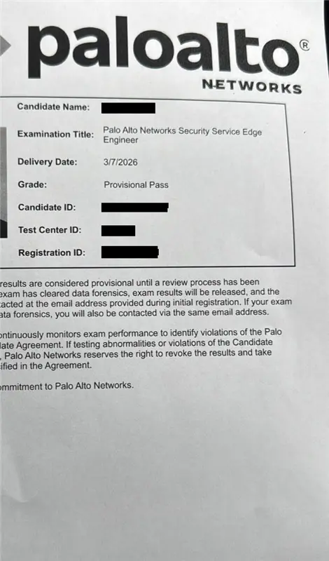 Network Security Administrator SSE-Engineer passing exam report 2