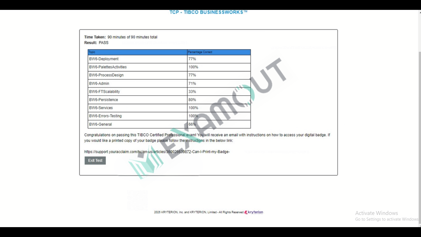 TIBCO BusinessWorks 6 TCA-Tibco-BusinessWorks passing exam report 1